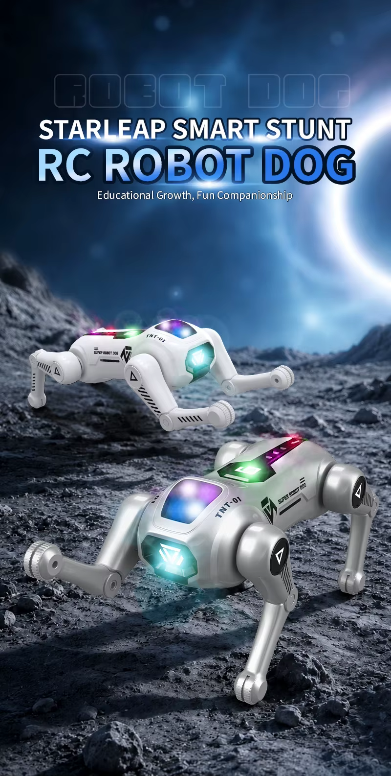 Rced New JJRC R42 StarLeap AI Smart Robot Dog, Voice Control Programmable Stunt RC Dog with Lights Sing Dance Rolling