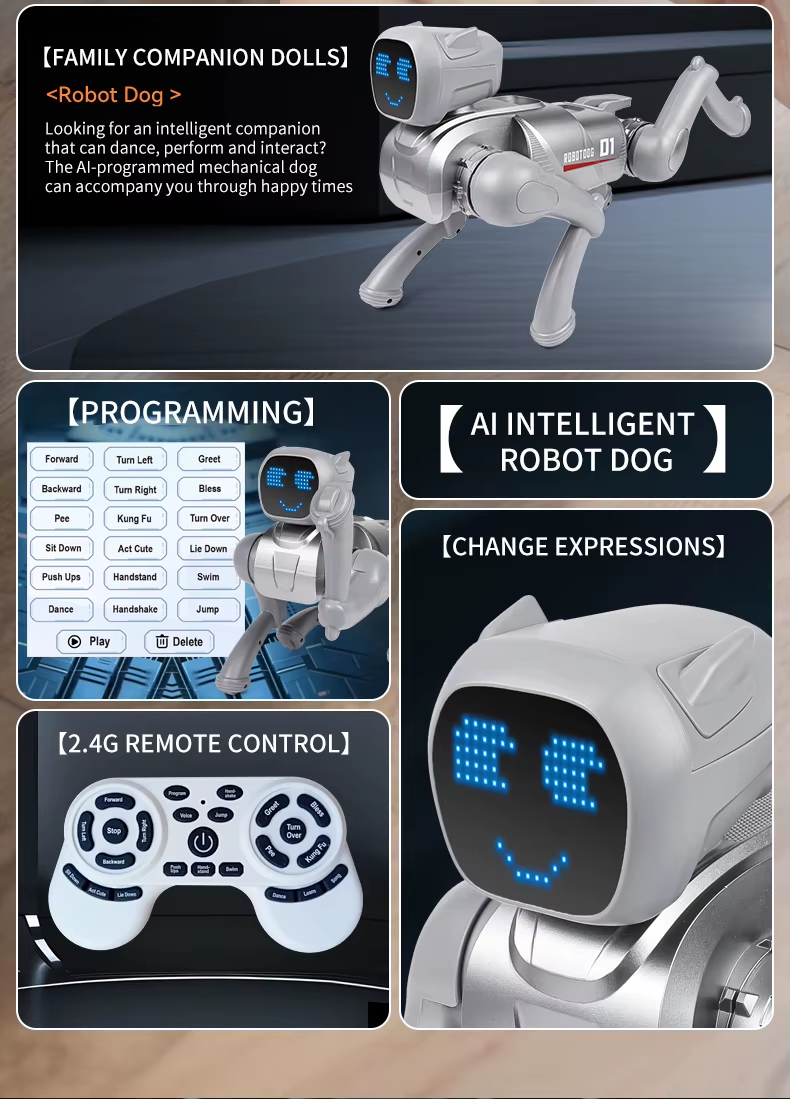 Rced Intelligent robot dog, AI companion toy, voice commands, 20 types of action programming,singing and telling stories,child's gift