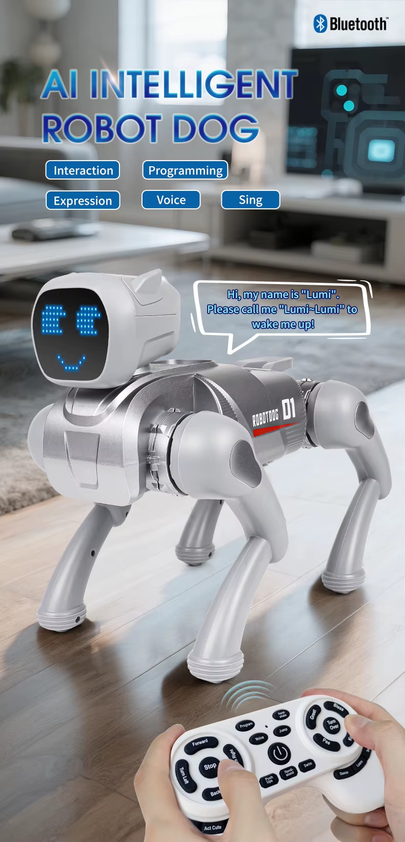 Rced Intelligent robot dog, AI companion toy, voice commands, 20 types of action programming,singing and telling stories,child's gift
