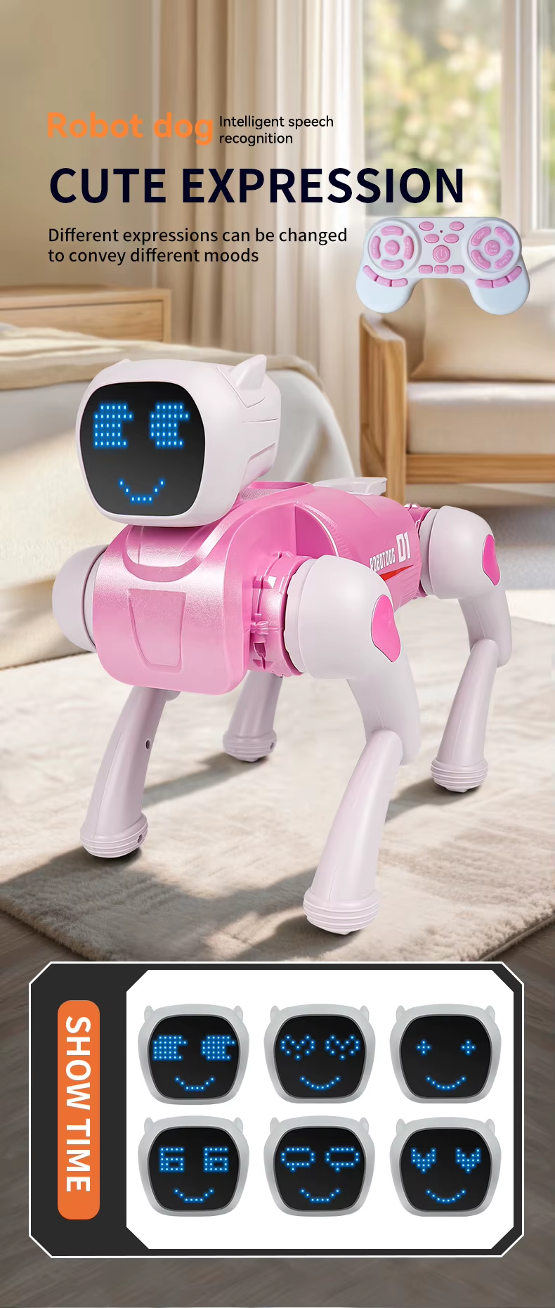 Rced Intelligent robot dog, AI companion toy, voice commands, 20 types of action programming,singing and telling stories,child's gift