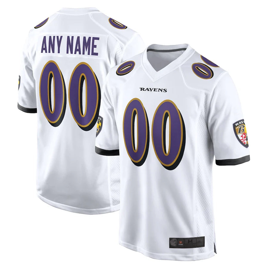 Rced Custom B.Ravens White Home Game Stitched Jerseys