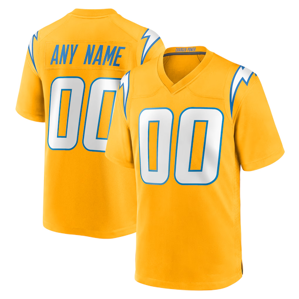 Rced Custom LA.Chargers Gold Alternate Charger Power Game Stitched Jerseys