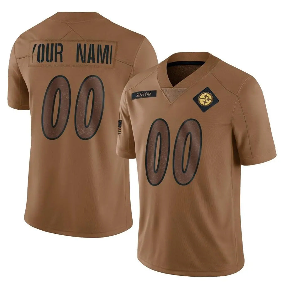 Rced Custom P.Steelers Brown Salute To Service Limited Stitched Jerseys