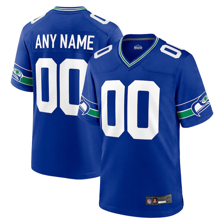 Pkot Custom S.Seahawks Royal Throwback Game Stitched Jerseys