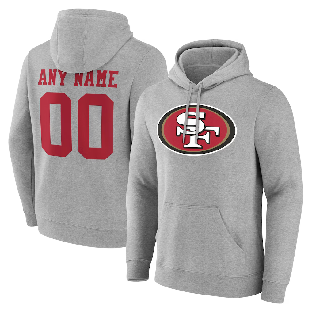 Rced Custom SF.49ers Gray Team Authentic Personalized Name & Number Hoodie Stitched Jerseys
